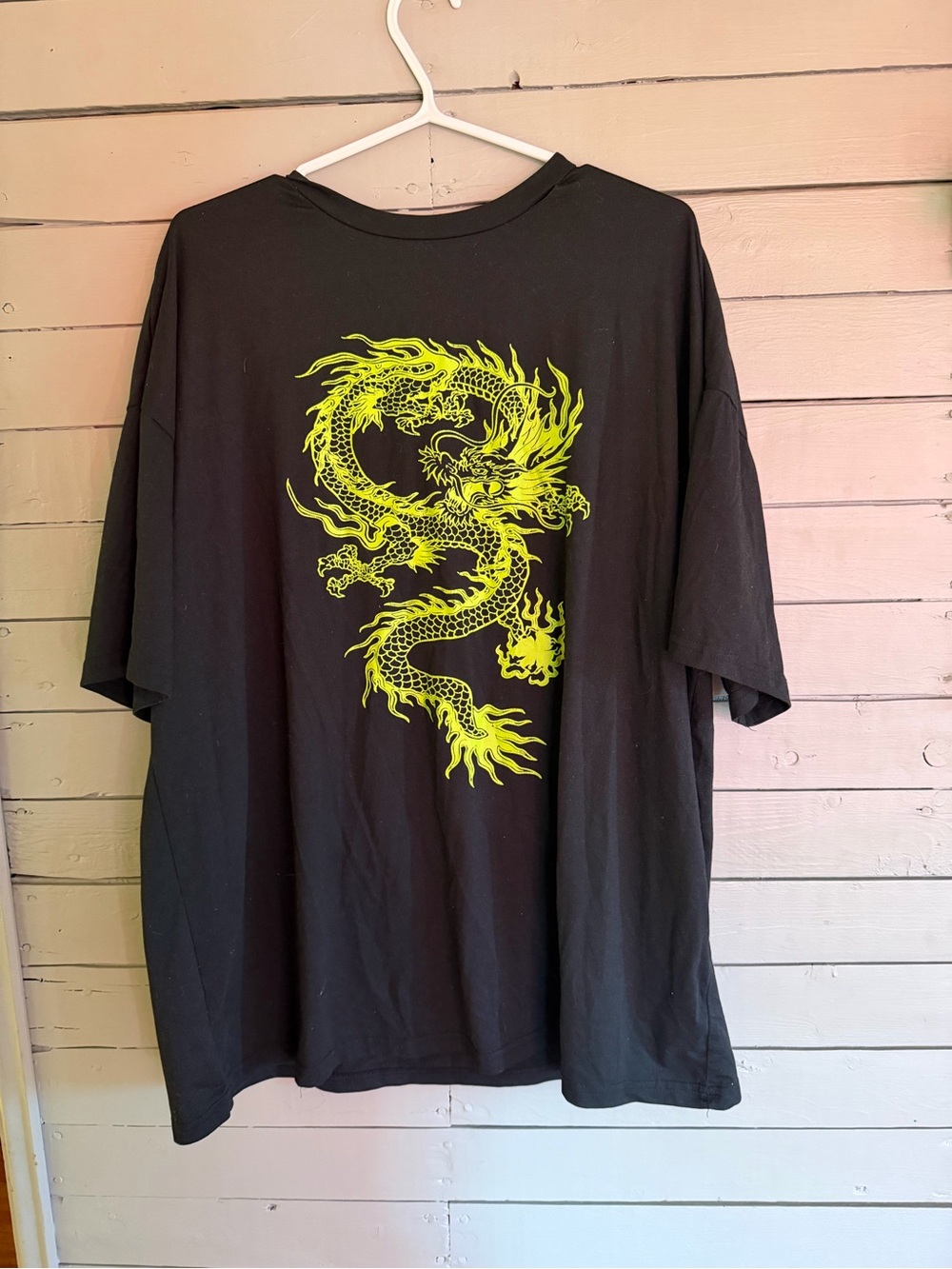 SHEIN Black Short-Sleeve Tee with Neon Dragon Print
